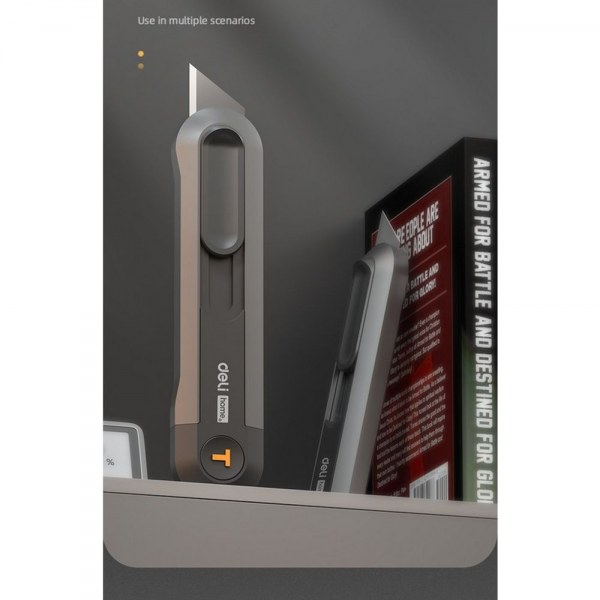 Технический нож "Home Series Black" Deli HT4008 Т-образное лезвие с механизмом автоматического возврата, эксклюзивный дизайн, корпус из высококачественного софттач пластика