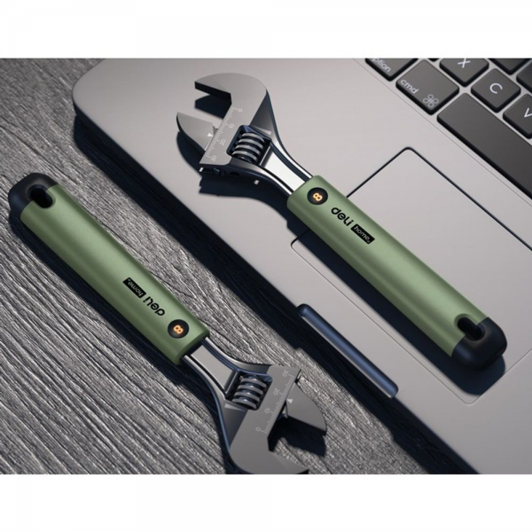 Разводной ключ «Home Series Green" Deli HT1508L 200мм, эксклюзивный дизайн, рукоятка - высококачественный софттач пластик