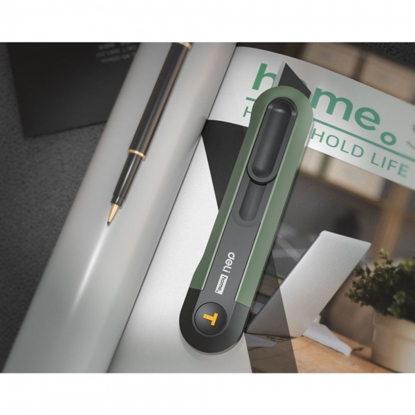 Набор технических ножей "Home Series Green" Deli HT4003L (ножи 9мм+18мм+Т-образный), эксклюзивный дизайн, корпус из высококачественного софттач пластика