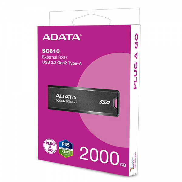 Твердотельный накопитель SSD ADATA 2TB SC610 BOXBLACK/RED USB 3.2 Gen2 Type-A, 550/500, SC610-2000G-CBK/RD