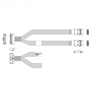 Кабель JPC P7352DN00800-1 Cable MCIO x8 74P (прямой Straight Type)  -TO-  2x OCuLink x4 42P (прямой Straight Type) , 85 Ohm, L:80cm