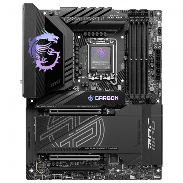 Материнская плата MSI MPG Z890 CARBON WIFI Z890, LGA1851, 4*DDR5, 3*PCIEx16, 5*M.2, 2*TypeC, 10*USB3.2Gen2, 4*USB3.2Gen1, 4*USB2.0, 4*SATA3.0, 5G, 2.5G, 2*Type-C(DP), HDMI, ATX, RTL