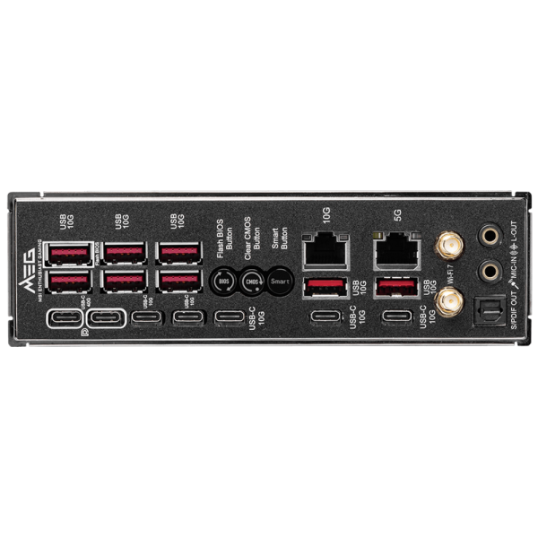 Материнская плата MSI MEG X870E GODLIKE X870E, AM5, 4*DDR5, 2*PCIEx16, 1*PCIEx4, 7*M.2, 7*TypeC, 8*USB3.2Gen2, 4*USB3.2Gen1, 4*USB2.0, 4*SATA3.0, 10G, 5G, 2*Type-C(DP), E-ATX, RTL