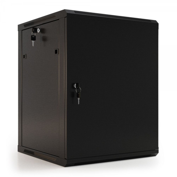 Шкаф Hyperline WRline WR-TW-1245-SR-RAL9004 настенный 19-дюймовый (19"), 12U, 650x600х450мм, цельнометаллическая дверь с замком, цвет черный (RAL9004) (разобранный)