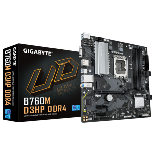 Материнская плата Gigabyte Bad Pack B760M D3HP DDR4, Socket 1700, Intel®B760, 4xDDR4-3200, D-SUB+HDMI+DP, 1xPCI-Ex16, 2xPCI-Ex1, 4xSATA3(RAID 0/1/5/10), 2xM.2, 8Ch Audio, GLan, (2+4)xUSB2.0, (3+2)xUSB3.2, (0+1)xUSB3.2 Type-C™, 1xPS/2, ATX, RTL bp