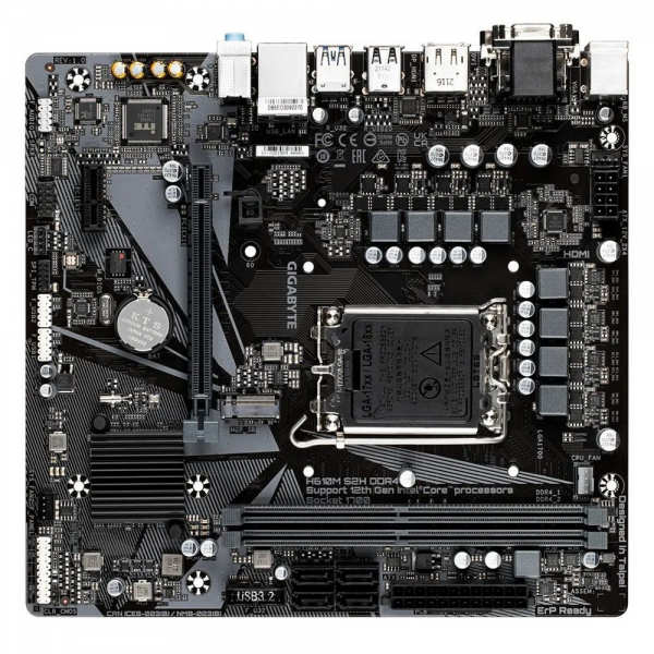 Материнская плата Gigabyte H610M S2H V3 DDR4, Socket 1700, Intel®H610, 2xDDR4-3200, D-SUB+HDMI+DP+DP, 1xPCI-Ex16, 1xPCI-Ex1, 4xSATA3, 1xM.2, 8Ch Audio, GLan, (4+4)xUSB2.0, (2+2)xUSB3.2, 1xPS/2, mATX, RTL Bad Pack