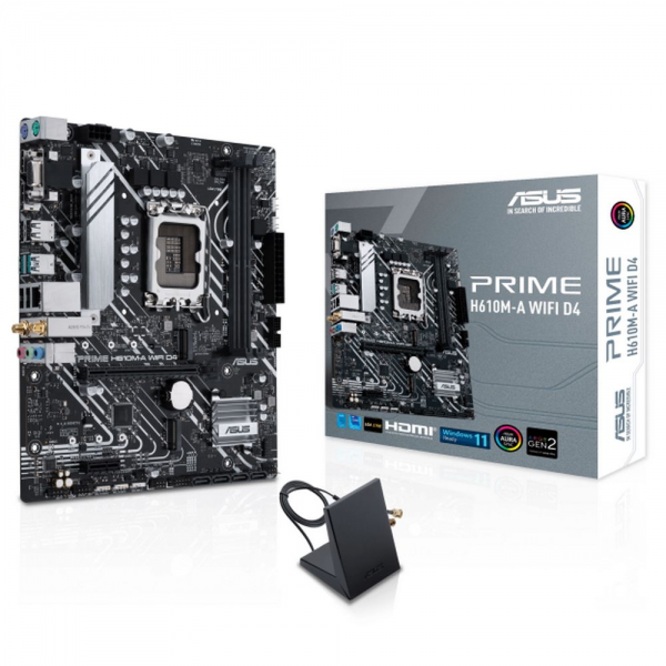 Материнская плата ASUS PRIME H610M-A WIFI D4 LGA1700 mATX 2xDDR4 PCIEx16 PCIEx1 2xM.2 DP HDMI VGA GLAN Wi-Fi 5