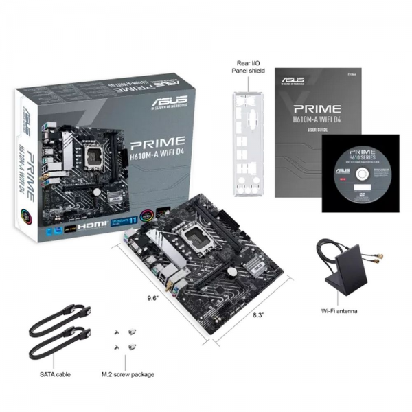 Материнская плата ASUS PRIME H610M-A WIFI D4 LGA1700 mATX 2xDDR4 PCIEx16 PCIEx1 2xM.2 DP HDMI VGA GLAN Wi-Fi 5