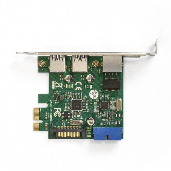 Контроллер Exegate EX290278RUS Контроллер сетевой ExeGate EXE-362 (PCI-E x1 v2.0, 2*USB3.0 ext. + 1*USB3.0 int. + LAN UTP 1000Mbps, разъем доп.питания, Chipset VL805 + RTL8153B)