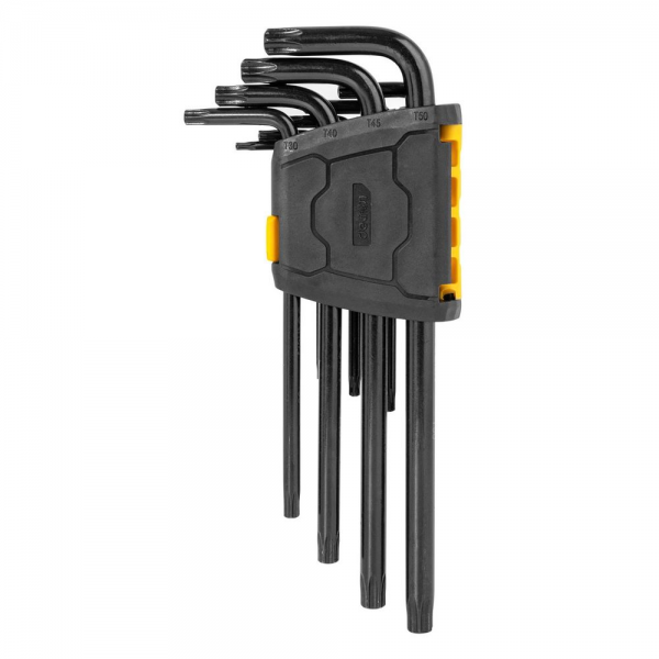 Набор шестигранных ключей «TORX" удлиненных Deli DL234209H 9 шт размеры T10,T15,T20,T25,T27,T30,T40,T45,T50, пластиковый держатель