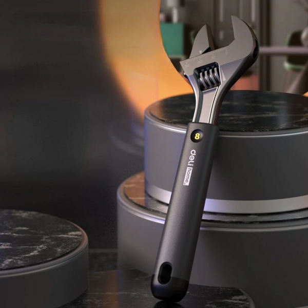 Разводной ключ «Home Series Black" Deli HT1508 200мм, эксклюзивный дизайн, рукоятка из высококачественного софттач пластика