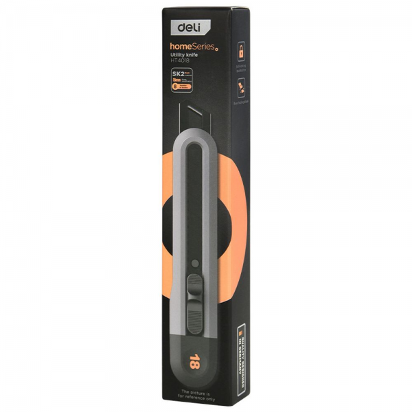 Технический нож "Home Series Black" Deli HT4018 ширина лезвия 18мм, эксклюзивный дизайн, корпус из высококачественного софттач пластика