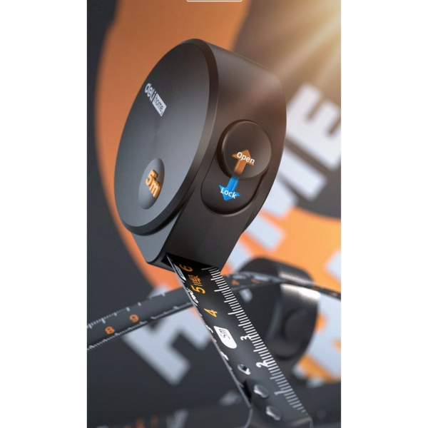 Рулетка Home Series Black HT8519 5м х 19мм, эксклюзивный дизайн, корпус - высококачественный софттач пластик