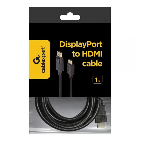 Кабель DisplayPort->HDMI Cablexpert CC-DP-HDMI-1M 1м, 20M/19M, черный, экран, пакет (CC-DP-HDMI-1M) (079990) {100}