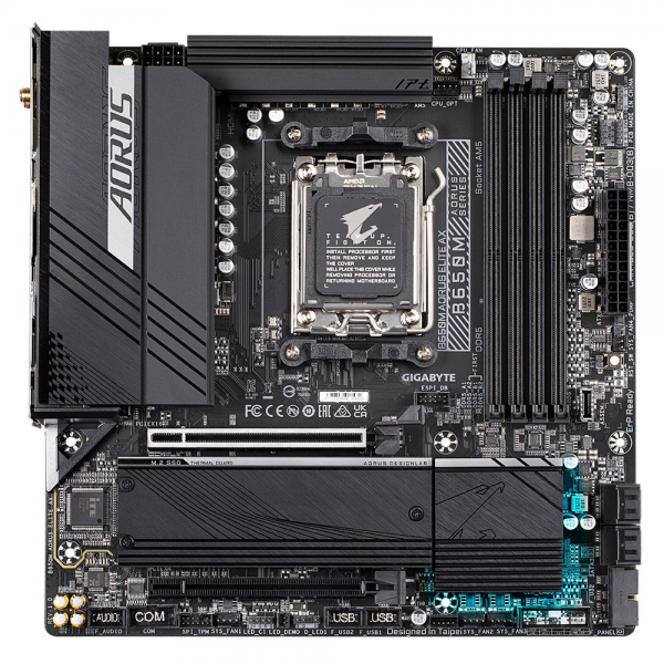 Материнская плата Gigabyte B650M AORUS ELITE AX, Socket AM5, AMD B650, 4xDDR5-5200, HDMI+DP, 2xPCI-Ex16, 4xSATA3(RAID 0/1/10), 2xM.2, 8 Ch Audio, 2.5GLan, WiFi, (4+4)xUSB2.0, (7+2)xUSB3.2, (1+1)xUSB3.2 Type-C™, mATX, RTL {} (849399)