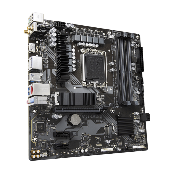 Материнская плата Gigabyte B760M DS3H AX DDR4, Socket 1700, Intel®B760, 4xDDR4-3200, HDMI+DP+DP, 1xPCI-Ex16, 2xPCI-Ex1, 4xSATA3(RAID 0/1/5/10), 2xM.2, 8Ch Audio, GLan, WiFi, (2+4)xUSB2.0, (3+2)xUSB3.2, (1+0)xUSB3.2 Type-C™, 1xPS/2, mATX, RTL