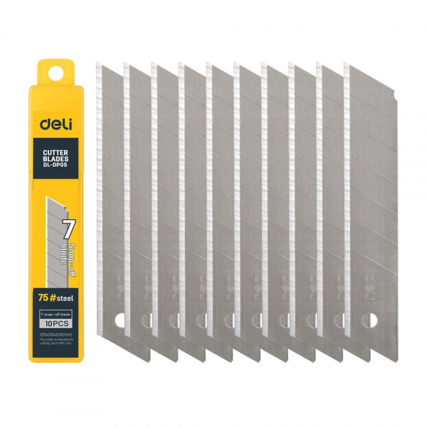 Сменные лезвия для ножа Deli DL-DP05 25мм*10шт 125x25x0,6 мм, сталь 75#, 2-ступенчатое лезвие