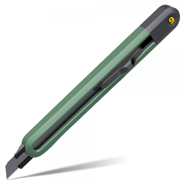 Технический нож "Home Series Green" Deli HT4009L ширина лезвия 9мм, эксклюзивный дизайн, корпус из высококачественного софттач пластика