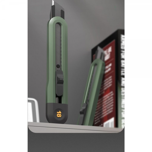 Технический нож "Home Series Green" Deli HT4018L ширина лезвия 18мм, эксклюзивный дизайн, корпус из высококачественного софттач пластика