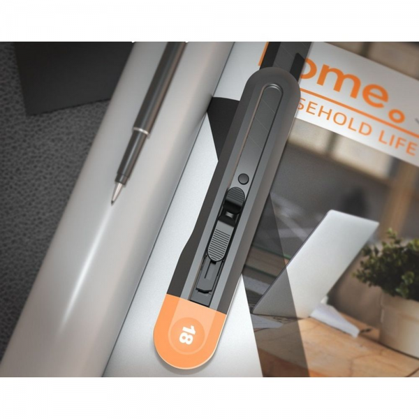 Технический нож "Home Series Gray" Deli HT4018C ширина лезвия 18мм, эксклюзивный дизайн, корпус из высококачественного софттач пластика