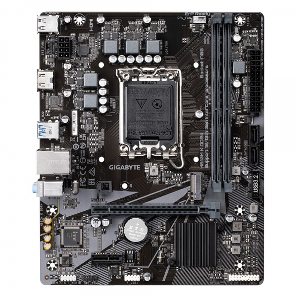 Материнская плата Gigabyte H610M K DDR4, RTL Socket 1700, Intel®H610, 2xDDR4-3200, HDMI, 1xPCI-Ex16, 1xPCI-Ex1, 2xSATA3, 1xM.2, 8Ch Audio, GLan, (4+2)xUSB2.0, (2+2)xUSB3.2, mATX, RTL {10}