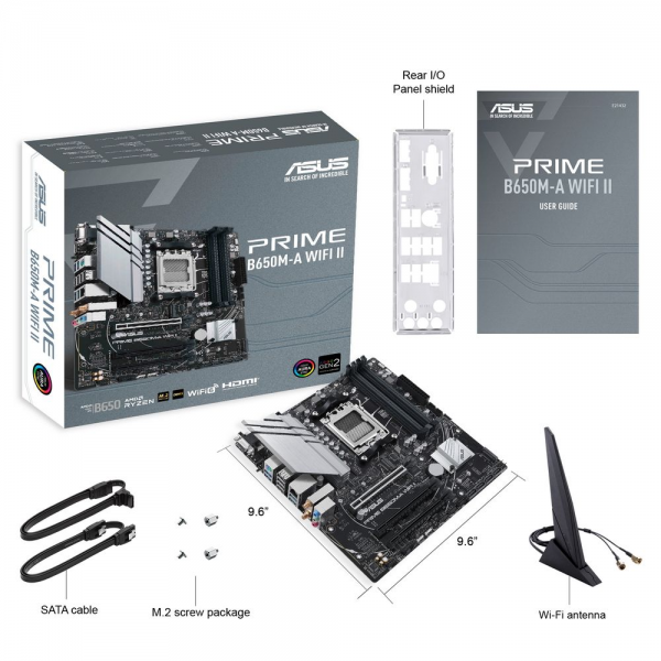 Материнская плата ASUS PRIME B650M-A WIFI II AM5 mATX 4xDDR5 3xPCIEx16 2xM.2 DP HDMI VGA 2.5GLAN Wi-Fi 6 (90MB1EG0-M0EAY0)