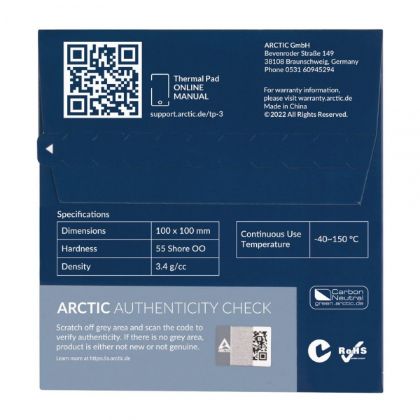Термопрокладка Arctic Cooling Thermal pad 100x100mm, 1.0mm TP-3 (ACTPD00053A)