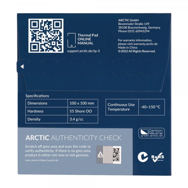 Термопрокладка Arctic Cooling Thermal pad 100x100mm, 1,5mm TP-3 (ACTPD00054A)