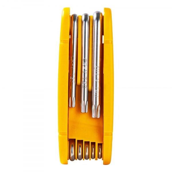 Набор складных шестигранных ключей "TORX" Deli DL234308 размеры T9,T10,T15,T20,T25,T27,T30,T40, пластиковый держатель