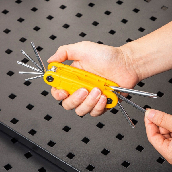 Набор складных шестигранных ключей "TORX" Deli DL234308 размеры T9,T10,T15,T20,T25,T27,T30,T40, пластиковый держатель