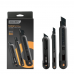 Набор технических ножей "Home Series Black" Deli HT4003 (ножи 9мм+18мм+Т-образный), эксклюзивный дизайн, корпус из высококачественного софттач пластика