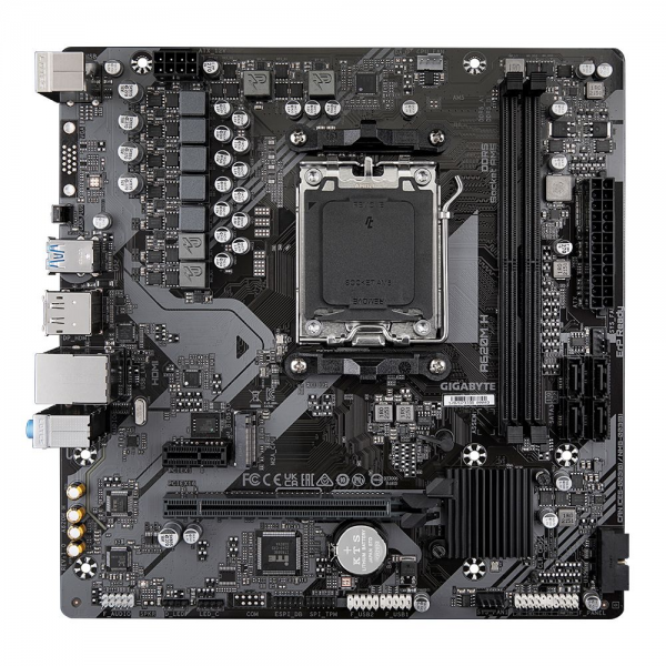 Материнская плата Gigabyte A620M H, Socket AM5, AMD A620, 2xDDR5-5200, HDMI+DP, 1xPCI-Ex16, 1xPCI-Ex1, 4xSATA3(RAID 0/1/10), 1xM.2, 8 Ch Audio, GLan, (4+4)xUSB2.0, (2+2)xUSB3.2, 1xPS/2, mATX, RTL {10}