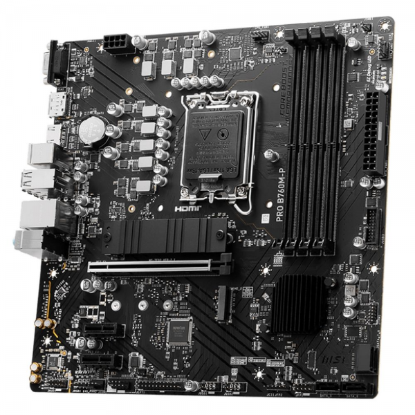 Материнская плата MSI PRO B760M-P B760, LGA1700, 4*DDR5, 1*PCIEx16, 2*PCIEx1, 2*M.2, 1*TypeC, 3*USB3.2Gen1, 8*USB2.0, 4*SATA3.0, 1G, VGA, DP, HDMI, M-ATX, RTL