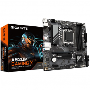 Материнская плата Gigabyte A620M GAMING X, Socket AM5, AMD A620, 4xDDR5-5200, HDMI+DP, 1xPCI-Ex16, 1xPCI-Ex1, 4xSATA3(RAID 0/1/10), 1xM.2, 8 Ch Audio, GLan, (2+2)xUSB2.0, (3+2)xUSB3.2, (1+1)xUSB3.2 Type-C™, 1xPS/2, mATX, RTL