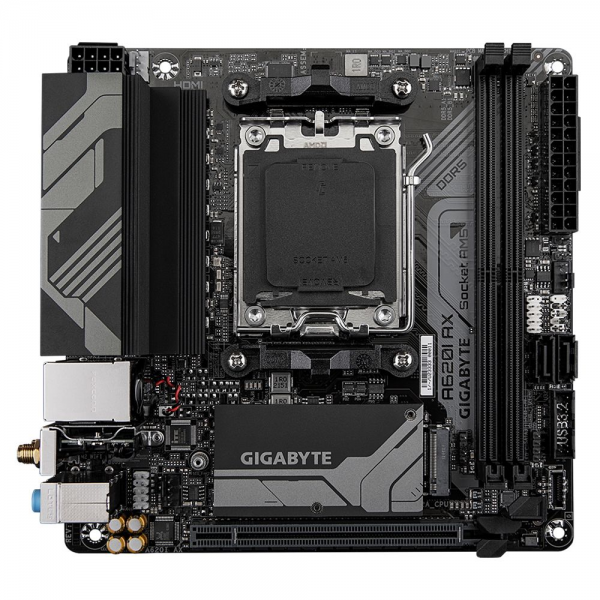 Материнская плата Gigabyte A620I AX, Socket AM5, AMD A620, 2xDDR5-5200, HDMI+DP, 1xPCI-Ex16, 2xSATA3(RAID 0,1), 1xM.2, 8 Ch Audio, 2.5GbLan, WiFi, (2+2)xUSB2.0, (3+2)xUSB3.2, (1+1)xUSB3.2 Type-C™, Mini-ITX, RTL