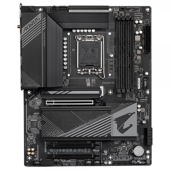 Материнская плата Gigabyte B760 AORUS ELITE AX, Socket 1700, Intel®B760, 4xDDR5-4800, HDMI+DP, 3xPCI-Ex16, 4xSATA3(RAID 0/1/5/10), 3xM.2, 8Ch Audio, 2.5GbLan, WiFi, (4+4)xUSB2.0, (5+2)xUSB3.2, (1+1)xUSB3.2 Type-C™, ATX, RTL