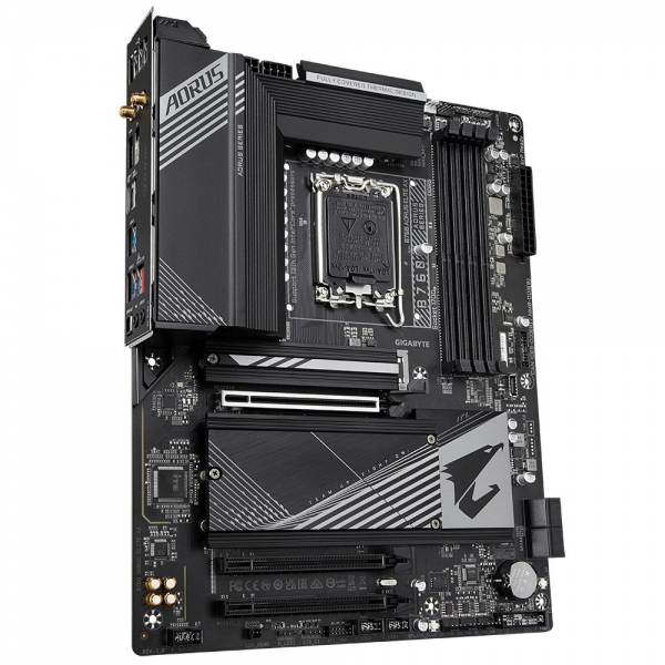 Материнская плата Gigabyte B760 AORUS ELITE AX, Socket 1700, Intel®B760, 4xDDR5-4800, HDMI+DP, 3xPCI-Ex16, 4xSATA3(RAID 0/1/5/10), 3xM.2, 8Ch Audio, 2.5GbLan, WiFi, (4+4)xUSB2.0, (5+2)xUSB3.2, (1+1)xUSB3.2 Type-C™, ATX, RTL
