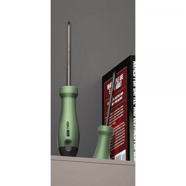 Крестовая отвертка "Home Series Green" Deli HT1206L PH2x150мм Эксклюзивный дизайн, рукоятка из высококачественного софттач пластика