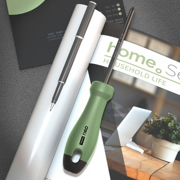 Крестовая отвертка "Home Series Green" Deli HT1206L PH2x150мм Эксклюзивный дизайн, рукоятка из высококачественного софттач пластика