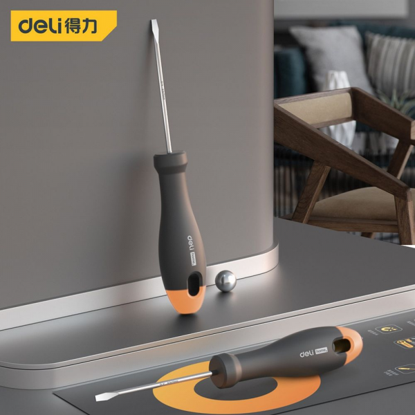 Шлицевая отвёртка "Home Series Gray" Deli HT1103C 3x75мм Эксклюзивный дизайн, рукоятка из высококачественного софттач пластика