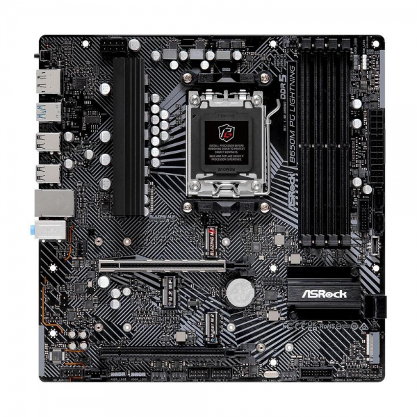 Материнская плата ASRock B650M PG LIGHNING, Socket AM5, AMD B650, 4xDDR5-5200, HDMI+DP, 2xPCI-Ex16, 4xSATA3(RAID 0/1/10), 3xM.2, 8 Ch Audio, 1x2.5GLan, (4+4)xUSB2.0, (3+4)xUSB3.2, (1+1)xUSB3.2 Type-C™, mATX, RTL