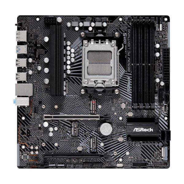 Материнская плата ASRock B650M PG LIGHNING, Socket AM5, AMD B650, 4xDDR5-5200, HDMI+DP, 2xPCI-Ex16, 4xSATA3(RAID 0/1/10), 3xM.2, 8 Ch Audio, 1x2.5GLan, (4+4)xUSB2.0, (3+4)xUSB3.2, (1+1)xUSB3.2 Type-C™, mATX, RTL
