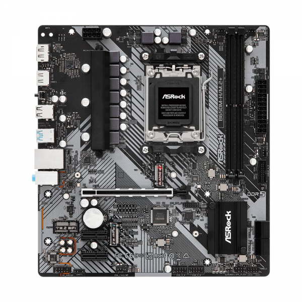 Материнская плата ASRock B650M-H/M.2+, Socket AM5, AMD B650, 2xDDR5-5200, HDMI+DP, 1xPCI-Ex16, 2xPCI-Ex1, 4xSATA3(RAID 0/1/10), 2xM.2, 8 Ch Audio, 1x2.5GLan, (2+4)xUSB2.0, (3+2)xUSB3.2, (1+0)xUSB3.2 Type-C™, mATX, RTL