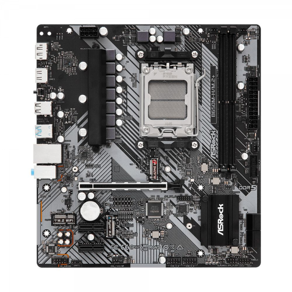 Материнская плата ASRock B650M-H/M.2+, Socket AM5, AMD B650, 2xDDR5-5200, HDMI+DP, 1xPCI-Ex16, 2xPCI-Ex1, 4xSATA3(RAID 0/1/10), 2xM.2, 8 Ch Audio, 1x2.5GLan, (2+4)xUSB2.0, (3+2)xUSB3.2, (1+0)xUSB3.2 Type-C™, mATX, RTL