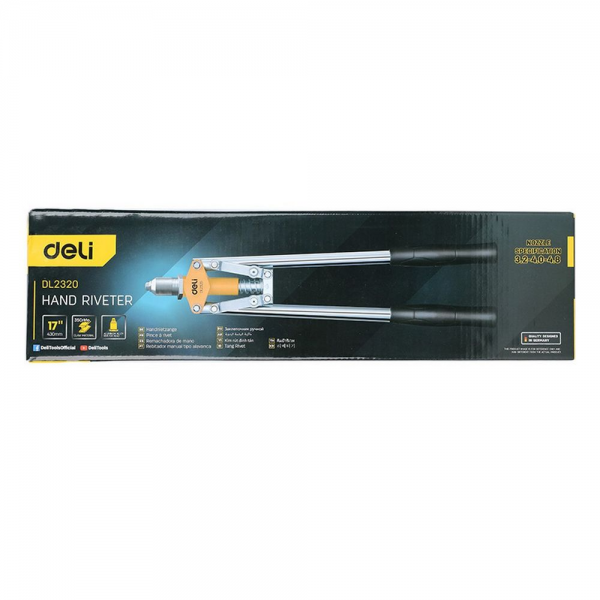Двуручный заклепочник Deli DL2320 430мм, сталь Cr-Mo, диаметр заклепок 3,2 / 4,0 / 4,8 мм, прорезиненные рукояти