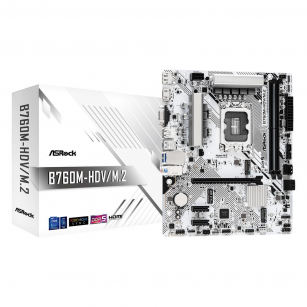 Материнская плата ASRock B760M-HDV/M.2, Socket 1700, Intel®B760, 2xDDR5-4800, D-SUB+HDMI+DP, 1xPCI-Ex16, 2xPCI-Ex1, 4xSATA3(RAID 0/1/5/10), 2xM.2, 8 Ch Audio, 1x2.5GLan, (2+4)xUSB2.0, (3+2)xUSB3.2, (1+0)xUSB3.2 Type-C™, 1xPS/2 mATX, RTL