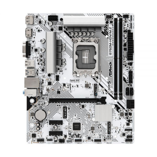 Материнская плата ASRock B760M-HDV/M.2, Socket 1700, Intel®B760, 2xDDR5-4800, D-SUB+HDMI+DP, 1xPCI-Ex16, 2xPCI-Ex1, 4xSATA3(RAID 0/1/5/10), 2xM.2, 8 Ch Audio, 1x2.5GLan, (2+4)xUSB2.0, (3+2)xUSB3.2, (1+0)xUSB3.2 Type-C™, 1xPS/2 mATX, RTL