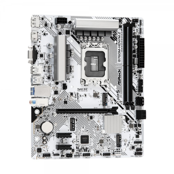 Материнская плата ASRock B760M-HDV/M.2, Socket 1700, Intel®B760, 2xDDR5-4800, D-SUB+HDMI+DP, 1xPCI-Ex16, 2xPCI-Ex1, 4xSATA3(RAID 0/1/5/10), 2xM.2, 8 Ch Audio, 1x2.5GLan, (2+4)xUSB2.0, (3+2)xUSB3.2, (1+0)xUSB3.2 Type-C™, 1xPS/2 mATX, RTL