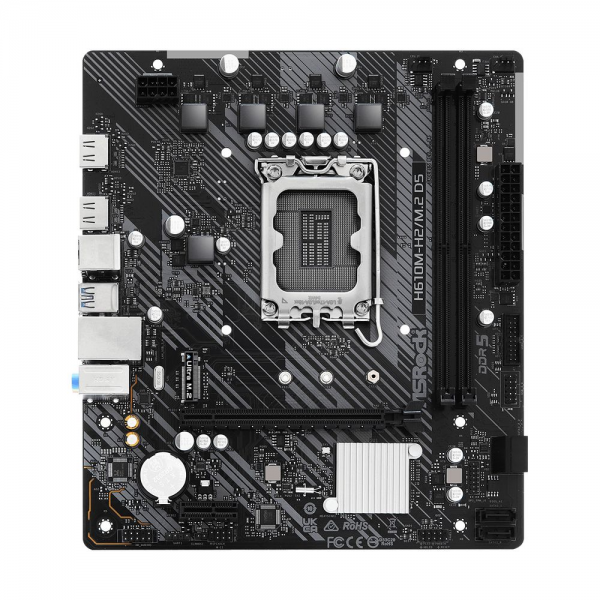 Материнская плата ASRock H610M-H2/M.2 D5, Socket 1700, Intel®H610, 2xDDR5-4800, HDMI+HDMI, 1xPCI-Ex16, 1xPCI-Ex1, 4xSATA3, 1xM.2, 8Ch Audio, GLan, (4+2)xUSB2.0, (2+2)xUSB3.2, 1xPS/2, mATX, RTL