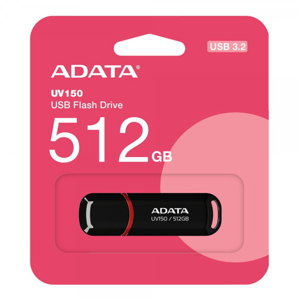 USB накопитель ADATA 512GB USB 3.2 Gen1 AUV150-512G-RBK black, Performance (Max.): Up to 100MB/s read